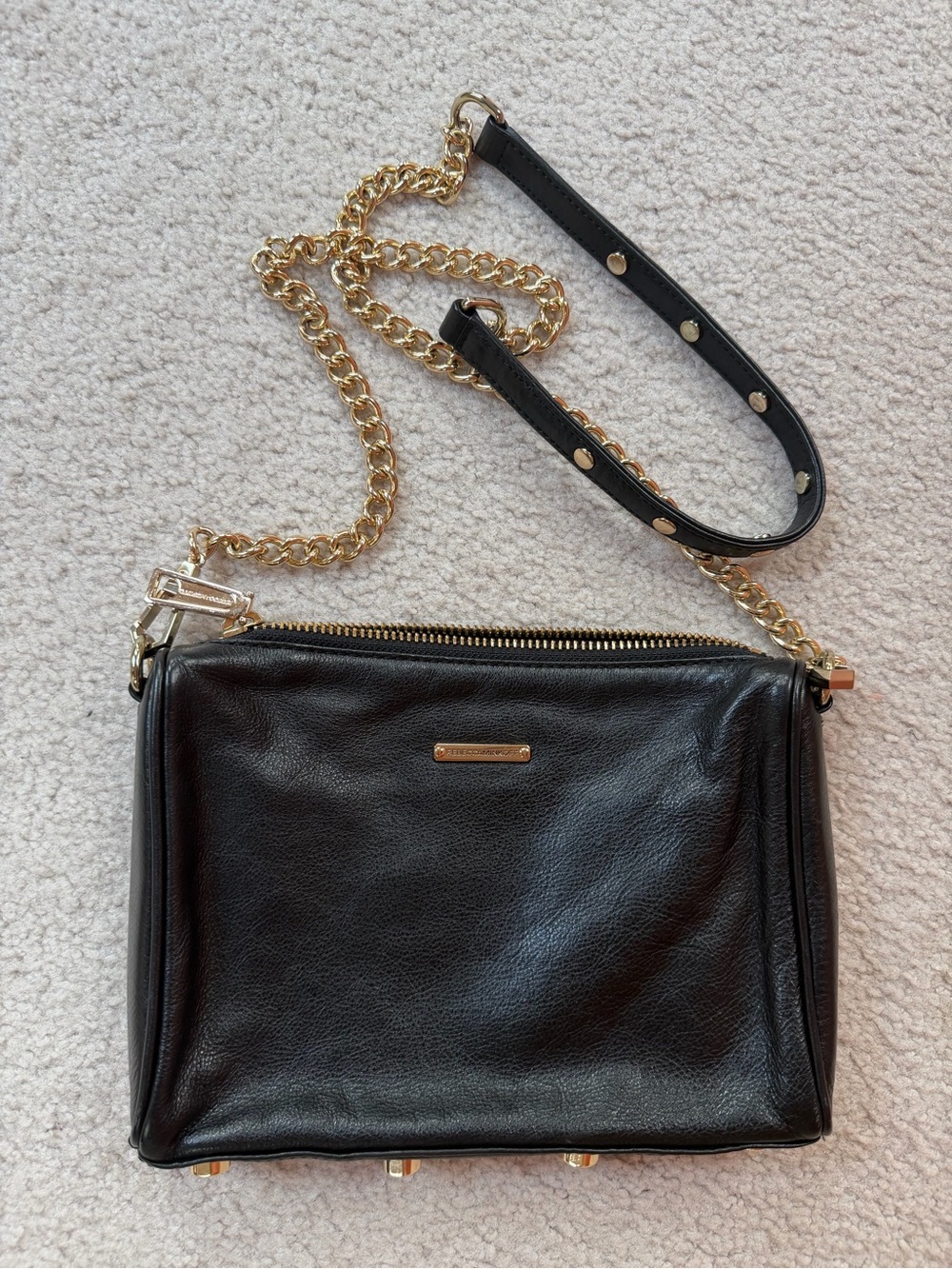 Rebecca Minkoff crossbody bag black leather chain strap - Picture 2 of 7